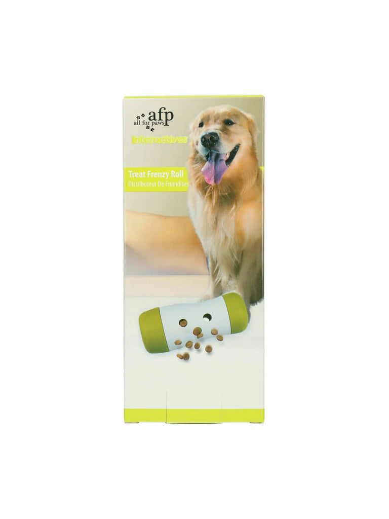 Treat Frenzy Roll Interactive Dog Toy Green and White Treat